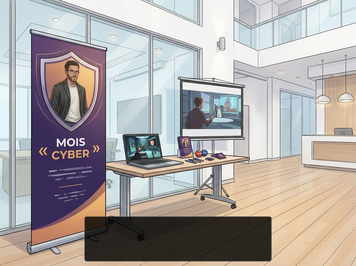 Un stand du mois de la cybersécurité dans un hall