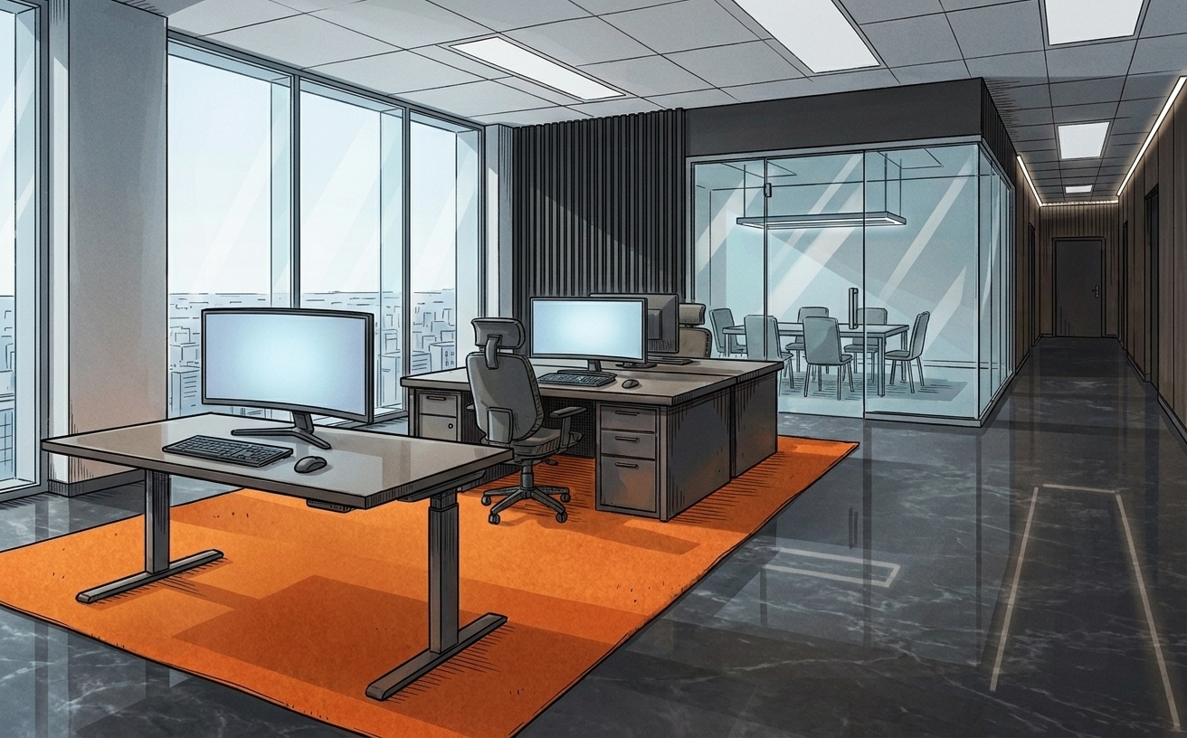La même scène dans une tour de bureaux contemporaine